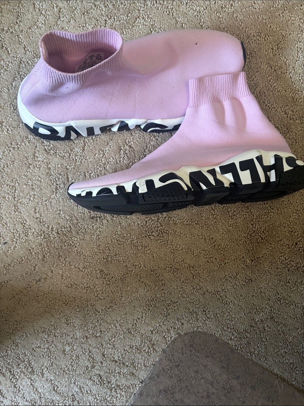 Balenciaga Pink Knit Sock Sneakers with Graphic Black-White Sole